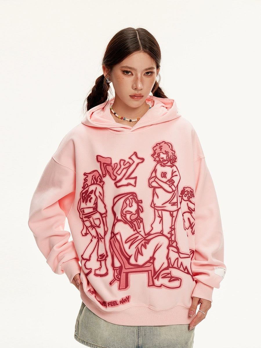 Free Shipping For 'Weeeee' Streetstyle Pink Graffiti  Oversized  Hoodie