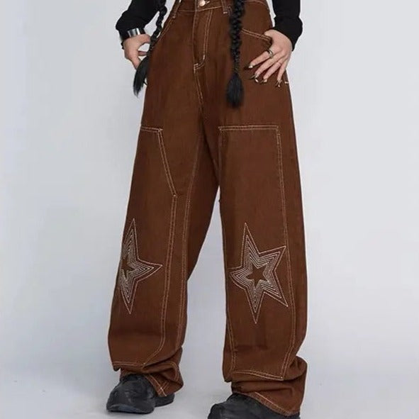 Free Shipping For 'West Coast' Star Print Oversized Jeans Pants