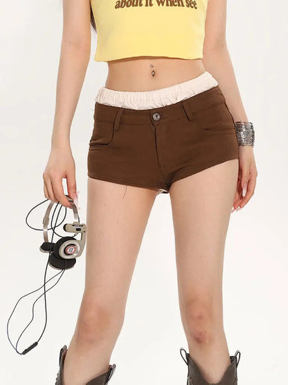 Free Shipping For 'Westside' Retro Streetstyle Low Waist 2 Pcs Shorts