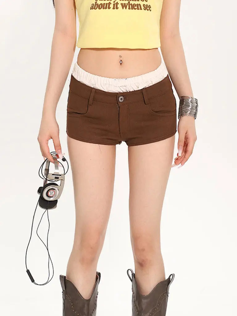 Free Shipping For 'Westside' Retro Streetstyle Low Waist 2 Pcs Shorts