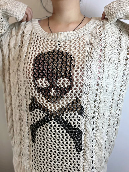 Free Shipping For 'White Chocolate' Grunge Skull Prints Knitted Sweater