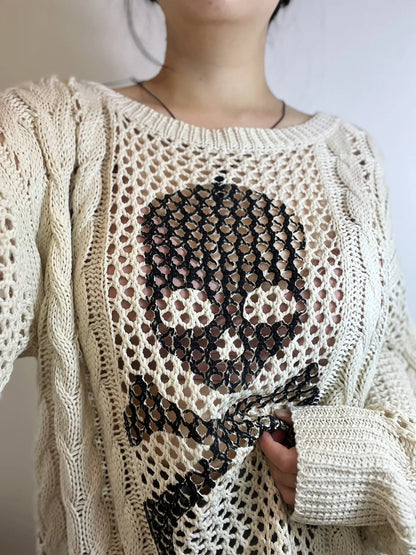 Free Shipping For 'White Chocolate' Grunge Skull Prints Knitted Sweater