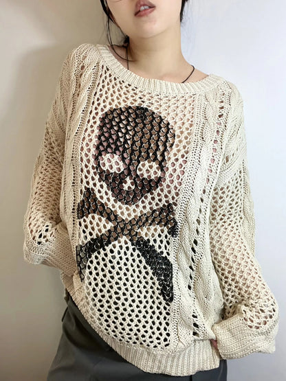 Free Shipping For 'White Chocolate' Grunge Skull Prints Knitted Sweater