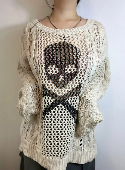 Free Shipping For 'White Chocolate' Grunge Skull Prints Knitted Sweater