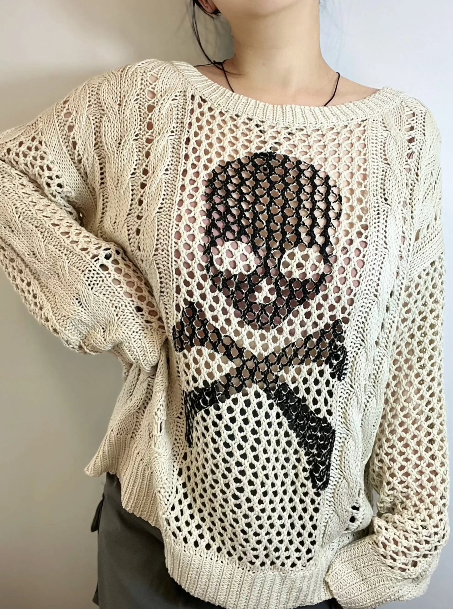 Free Shipping For 'White Chocolate' Grunge Skull Prints Knitted Sweater