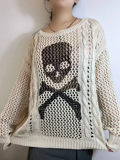 Free Shipping For 'White Chocolate' Grunge Skull Prints Knitted Sweater