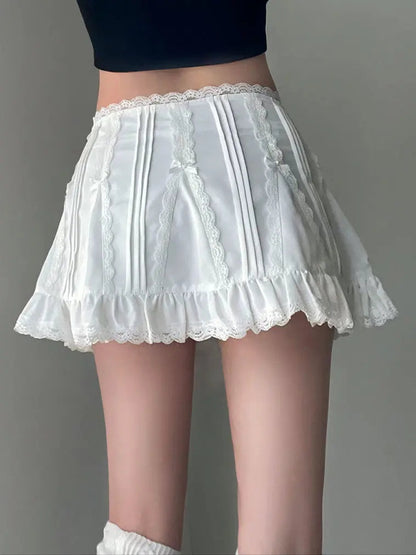 Free Shipping For 'White Dress' Low Waist Bow Tie Cottage Mini Skirt