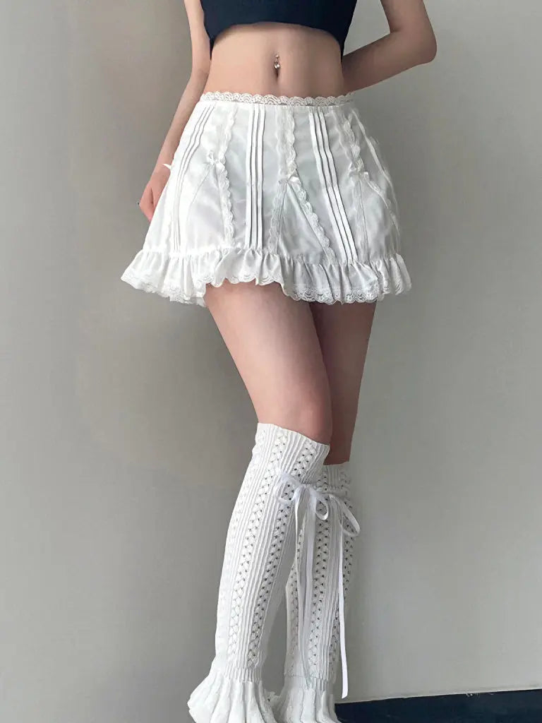 Free Shipping For 'White Dress' Low Waist Bow Tie Cottage Mini Skirt