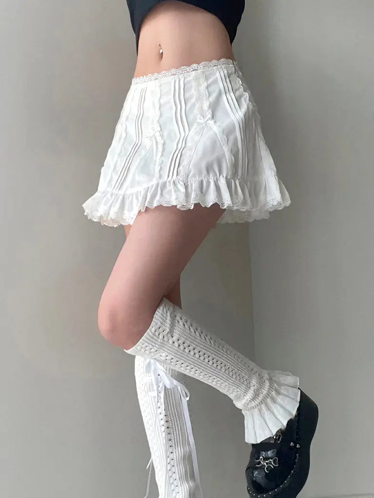 Free Shipping For 'White Dress' Low Waist Bow Tie Cottage Mini Skirt