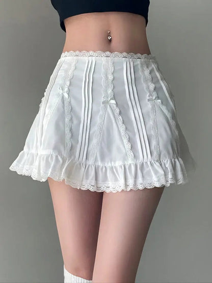 Free Shipping For 'White Dress' Low Waist Bow Tie Cottage Mini Skirt