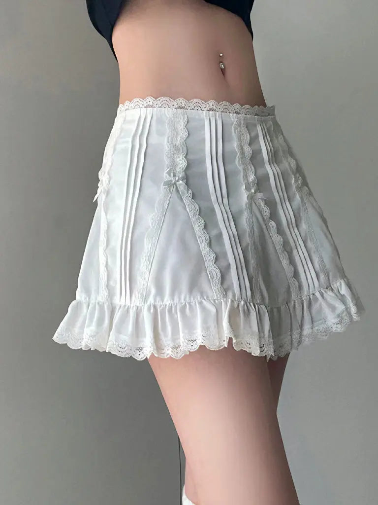 Free Shipping For 'White Dress' Low Waist Bow Tie Cottage Mini Skirt