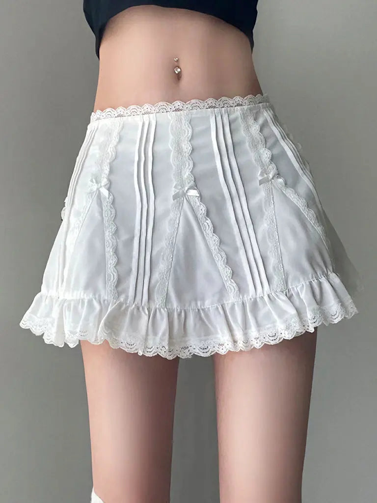 Free Shipping For 'White Dress' Low Waist Bow Tie Cottage Mini Skirt