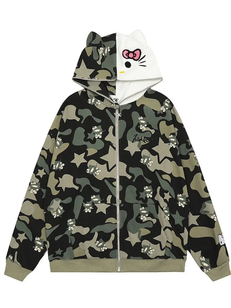 Free Shipping For 'Wild Kitty' Kawaii Kitty Face Zipped Oversized  Hoodie