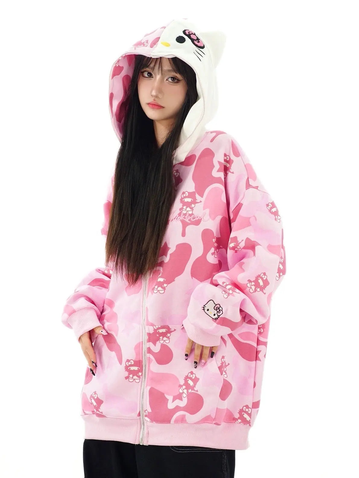 Free Shipping For 'Wild Kitty' Kawaii Kitty Face Zipped Oversized  Hoodie