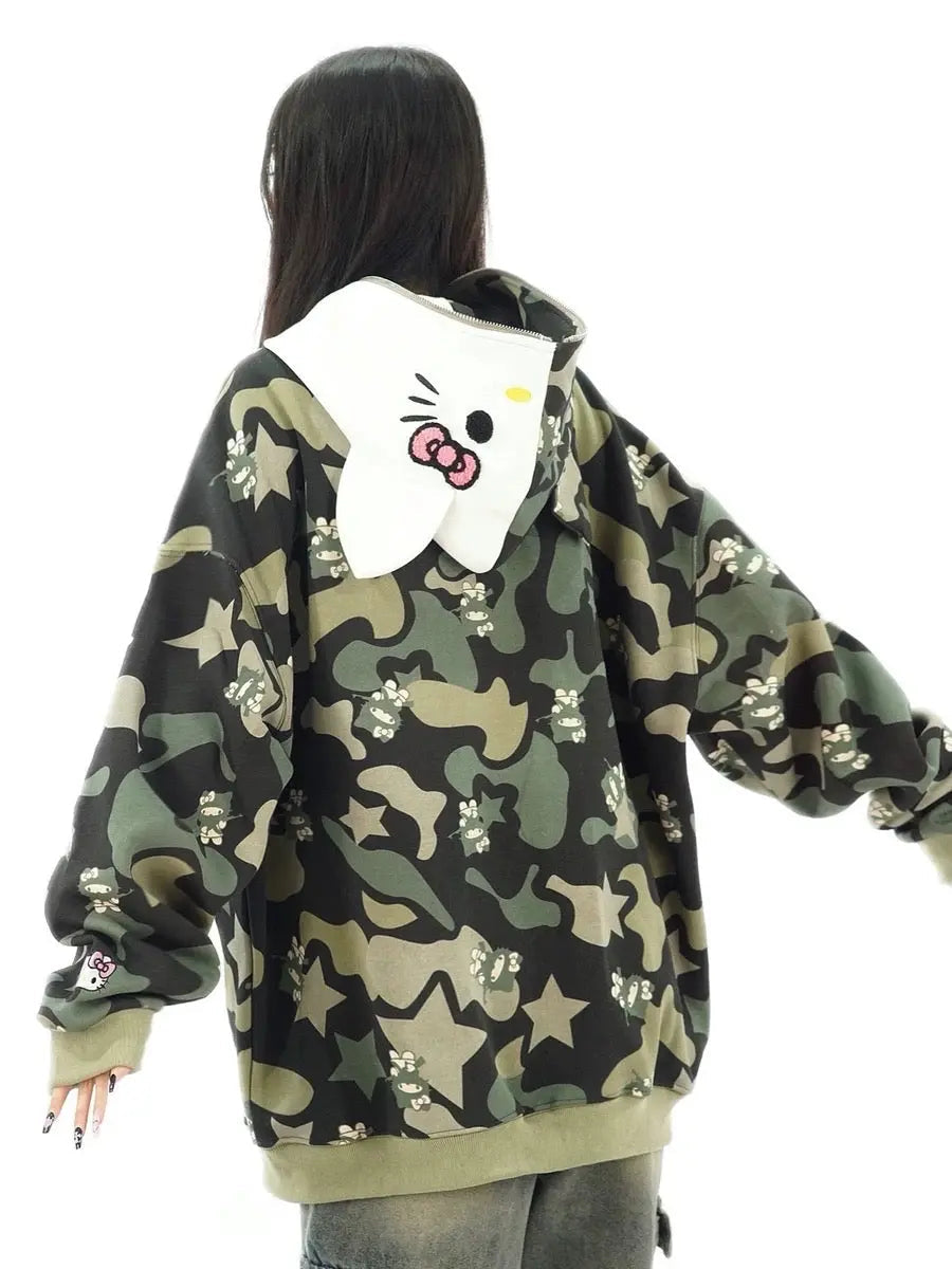 Free Shipping For 'Wild Kitty' Kawaii Kitty Face Zipped Oversized  Hoodie