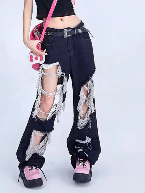 Free Shipping For 'Wild One' Grunge Punk Ripped Denim Pants