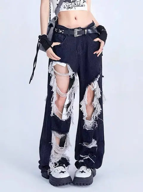 Free Shipping For 'Wild One' Grunge Punk Ripped Denim Pants