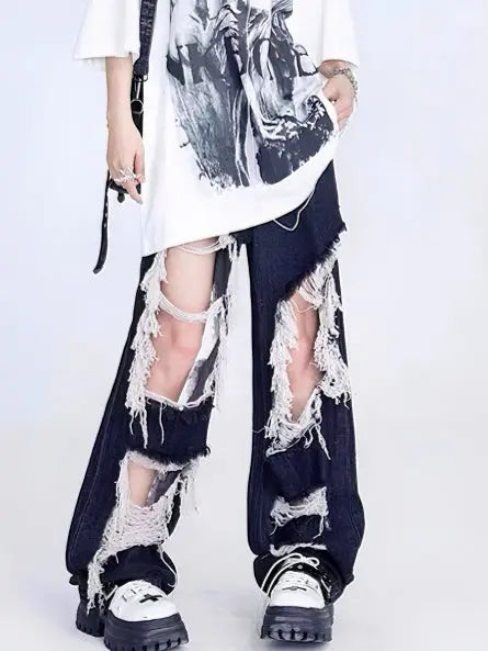 Free Shipping For 'Wild One' Grunge Punk Ripped Denim Pants