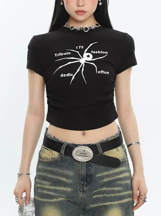 Free Shipping For 'Wonder' Spider Prints Grunge High Waisted T-shirt