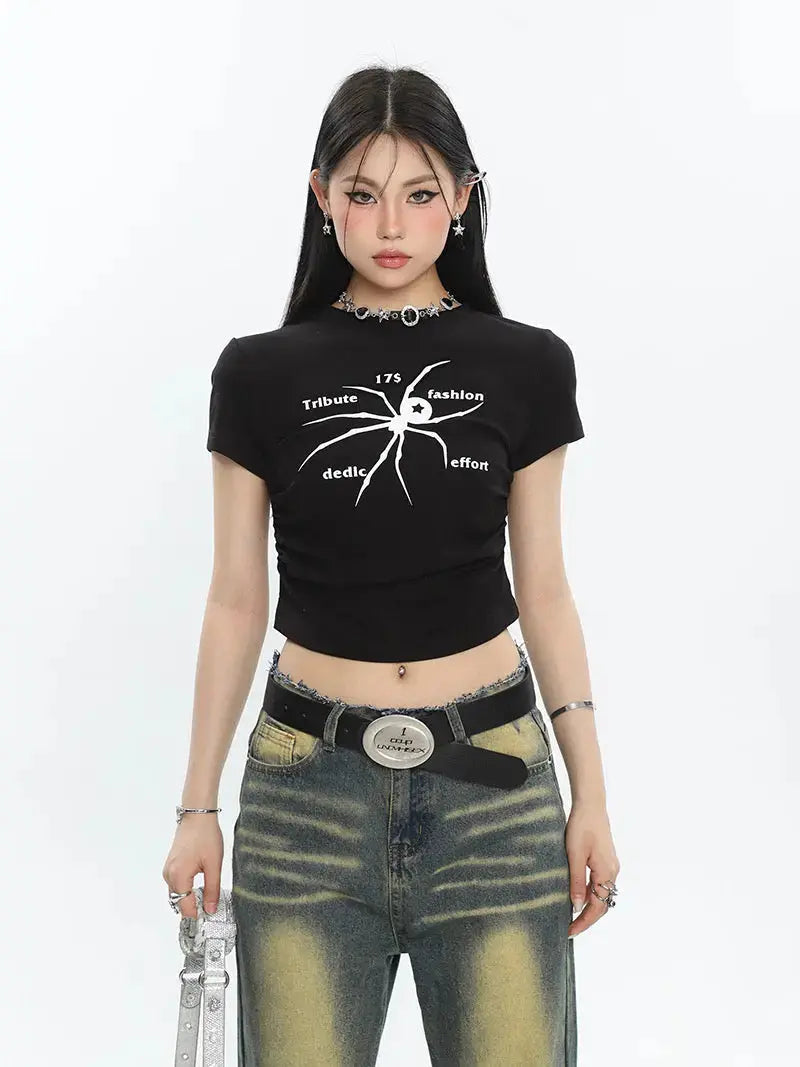 Free Shipping For 'Wonder' Spider Prints Grunge High Waisted T-shirt