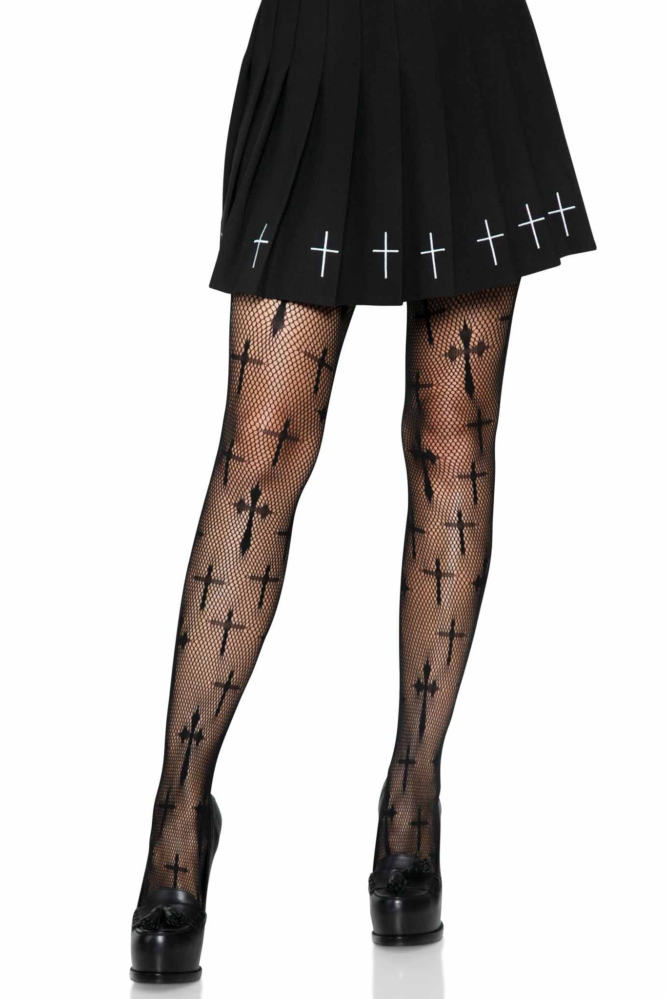 Free Shipping For Worship Me Cross Net Tights