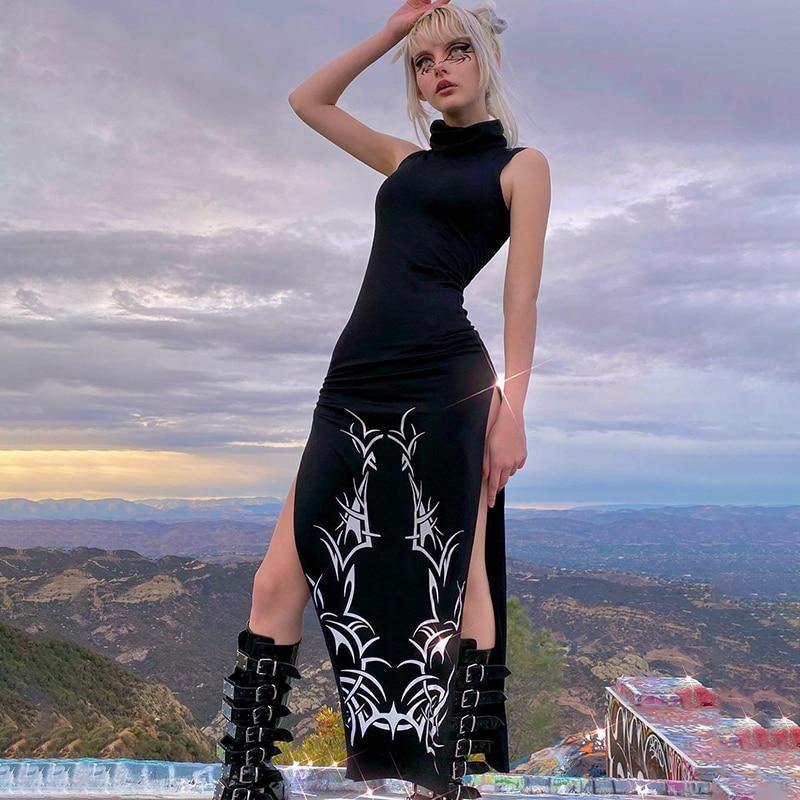 Free Shipping For 'Written Spells' Gothic Turtleneck Sleeveless Dress