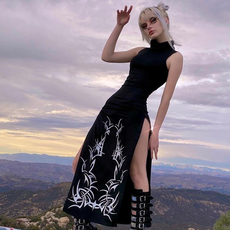 Free Shipping For 'Written Spells' Gothic Turtleneck Sleeveless Dress