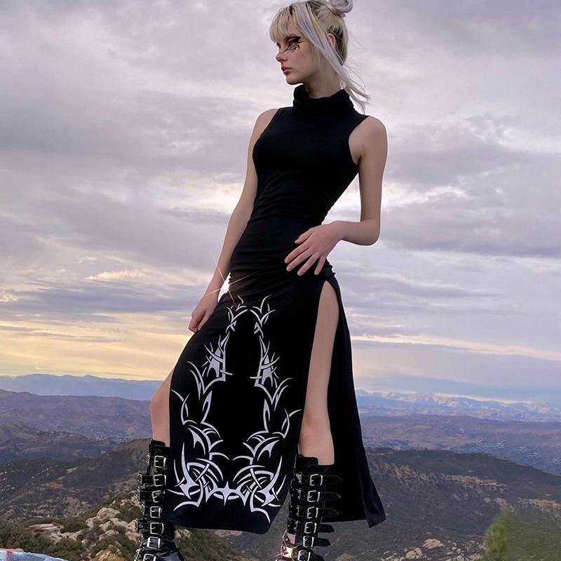 Free Shipping For 'Written Spells' Gothic Turtleneck Sleeveless Dress