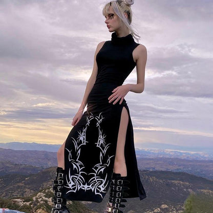 Free Shipping For 'Written Spells' Gothic Turtleneck Sleeveless Dress