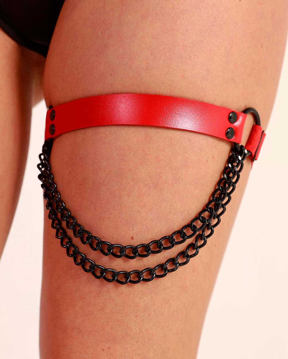 X-Quisite Chain Single Leg Garter-Red