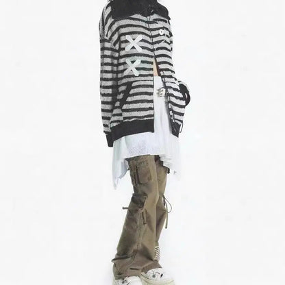 Free Shipping For 'XOXO' Grunge Striped Zip Up Jacket