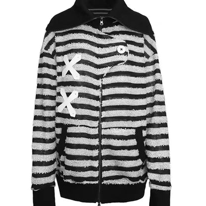 Free Shipping For 'XOXO' Grunge Striped Zip Up Jacket