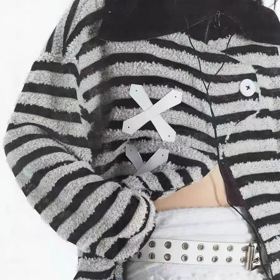 Free Shipping For 'XOXO' Grunge Striped Zip Up Jacket