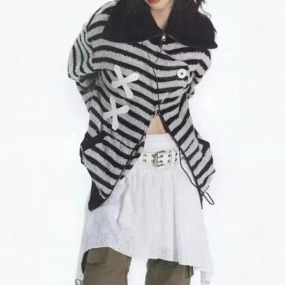 Free Shipping For 'XOXO' Grunge Striped Zip Up Jacket