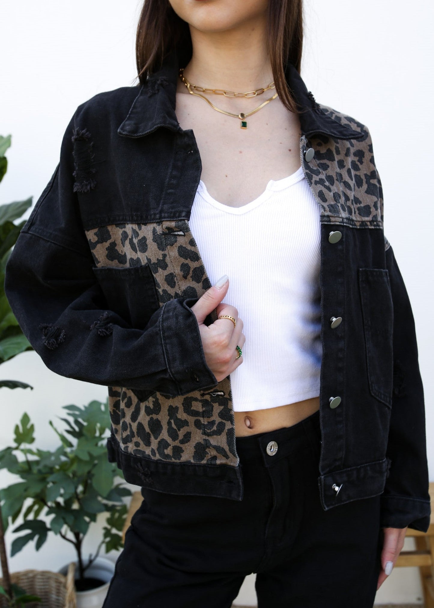 Leopard Print Crop Denim Shacket