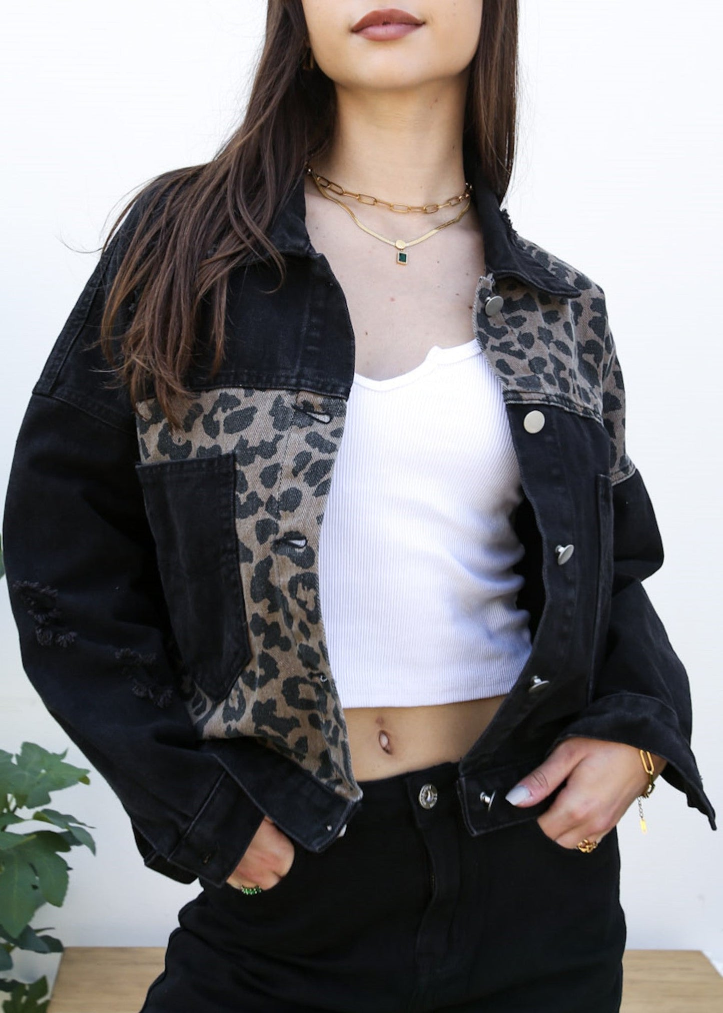 Leopard Print Crop Denim Shacket