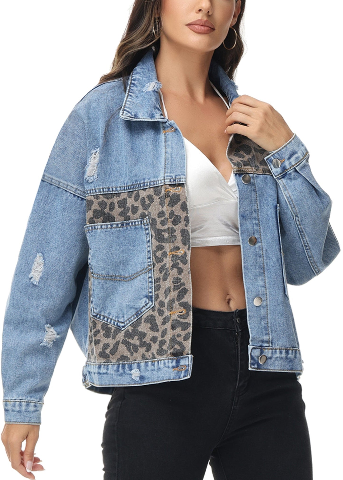 Leopard Print Crop Denim Shacket