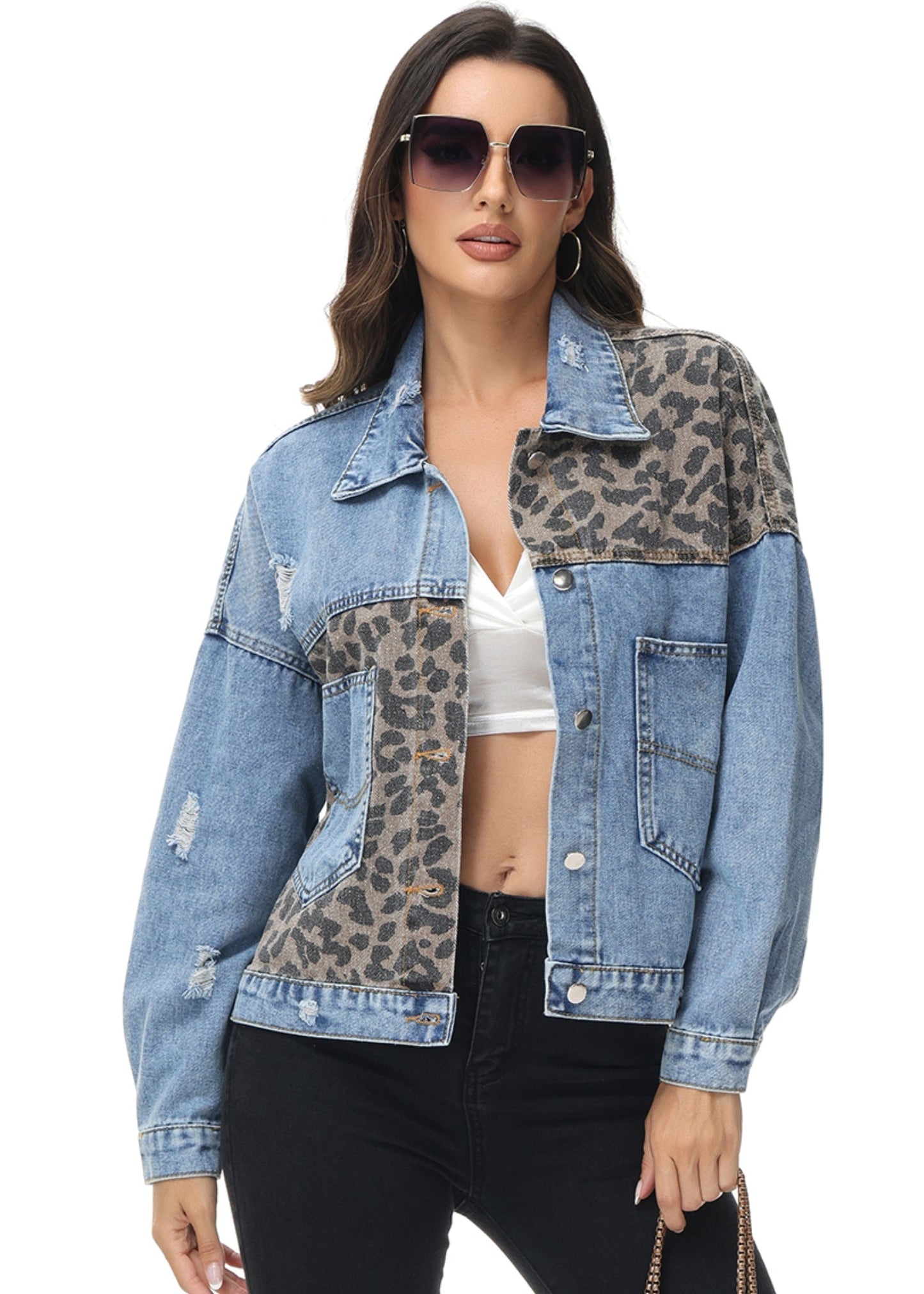 Leopard Print Crop Denim Shacket