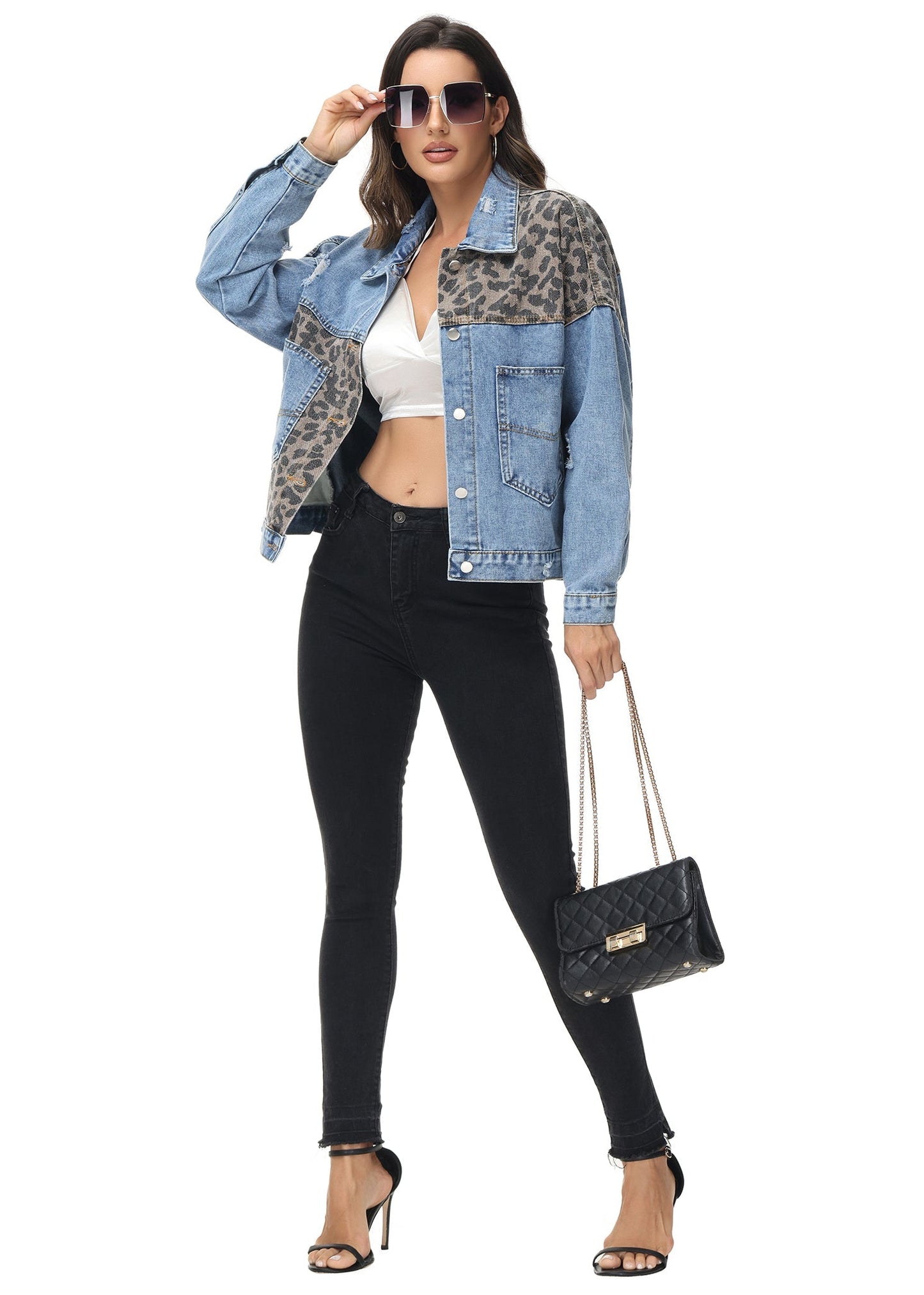 Leopard Print Crop Denim Shacket