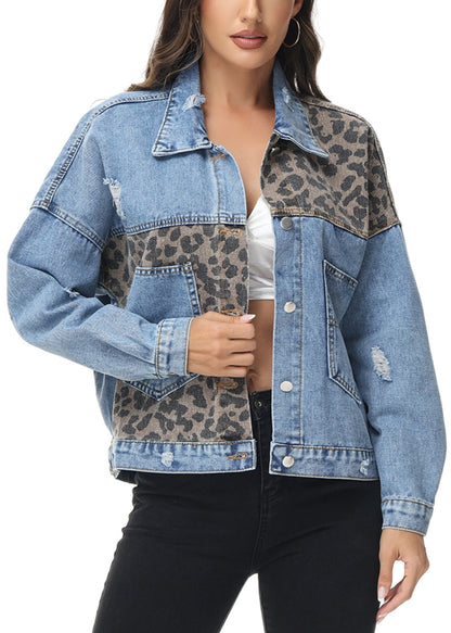 Leopard Print Crop Denim Shacket