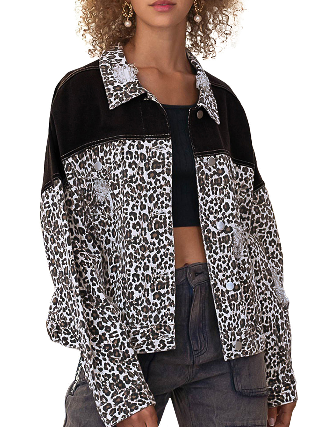 Leopard Print Crop Denim Shacket