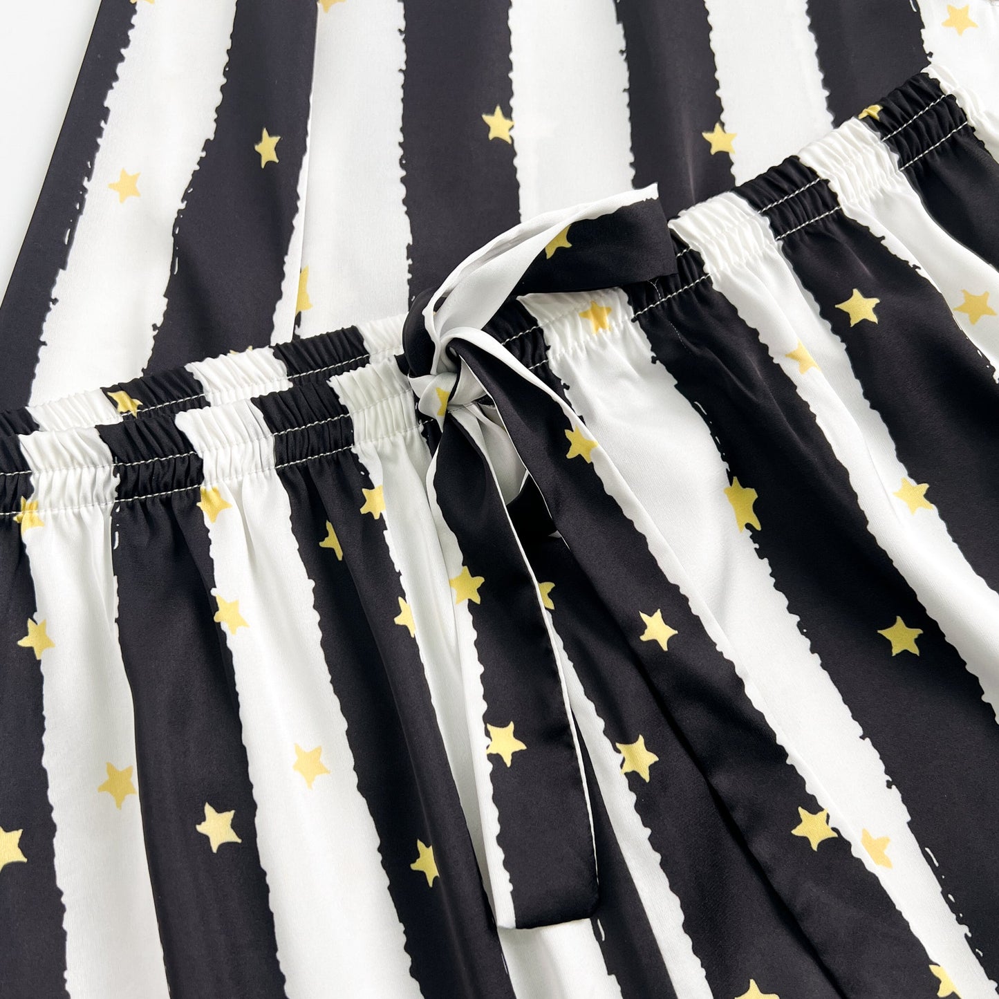 Free Shipping For Black Stripe Golde Stars Print Silky Satin Pajamas Set