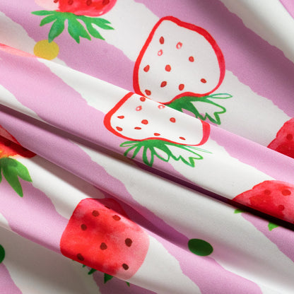 Free Shipping For Strawberries Print Pink Stripes Sleep Shirt Silky Satin Pajamas Sleepshirt