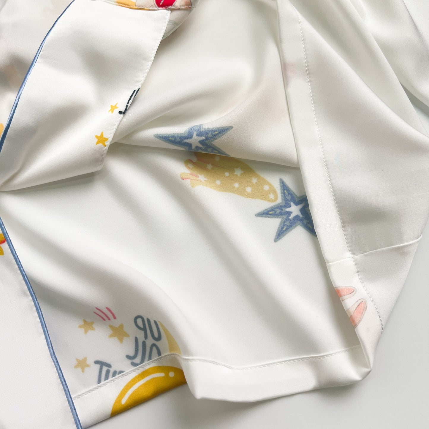 Free Shipping For Blue Stripe Cartoon Print Silky Satin Pajamas Set