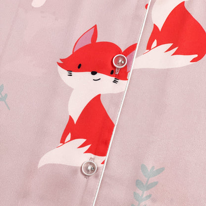 Free Shipping For Pink Fox Print Silky Satin Pajamas Set