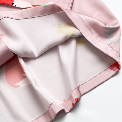 Free Shipping For Pink Fox Print Silky Satin Pajamas Set