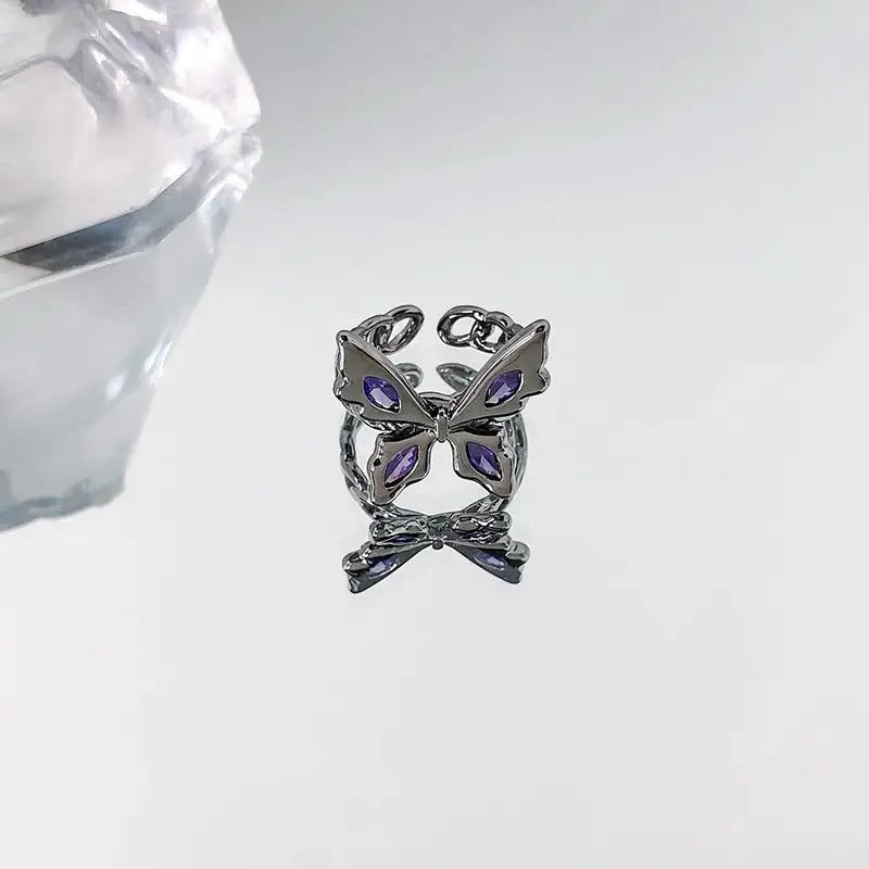 Free Shipping For 'Yume' Purple Stone Butterfly Rings