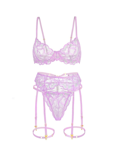 Free Shipping For  Purple Embroidery Lingerie Set