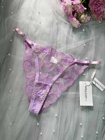 Free Shipping For  Purple Embroidered Thong