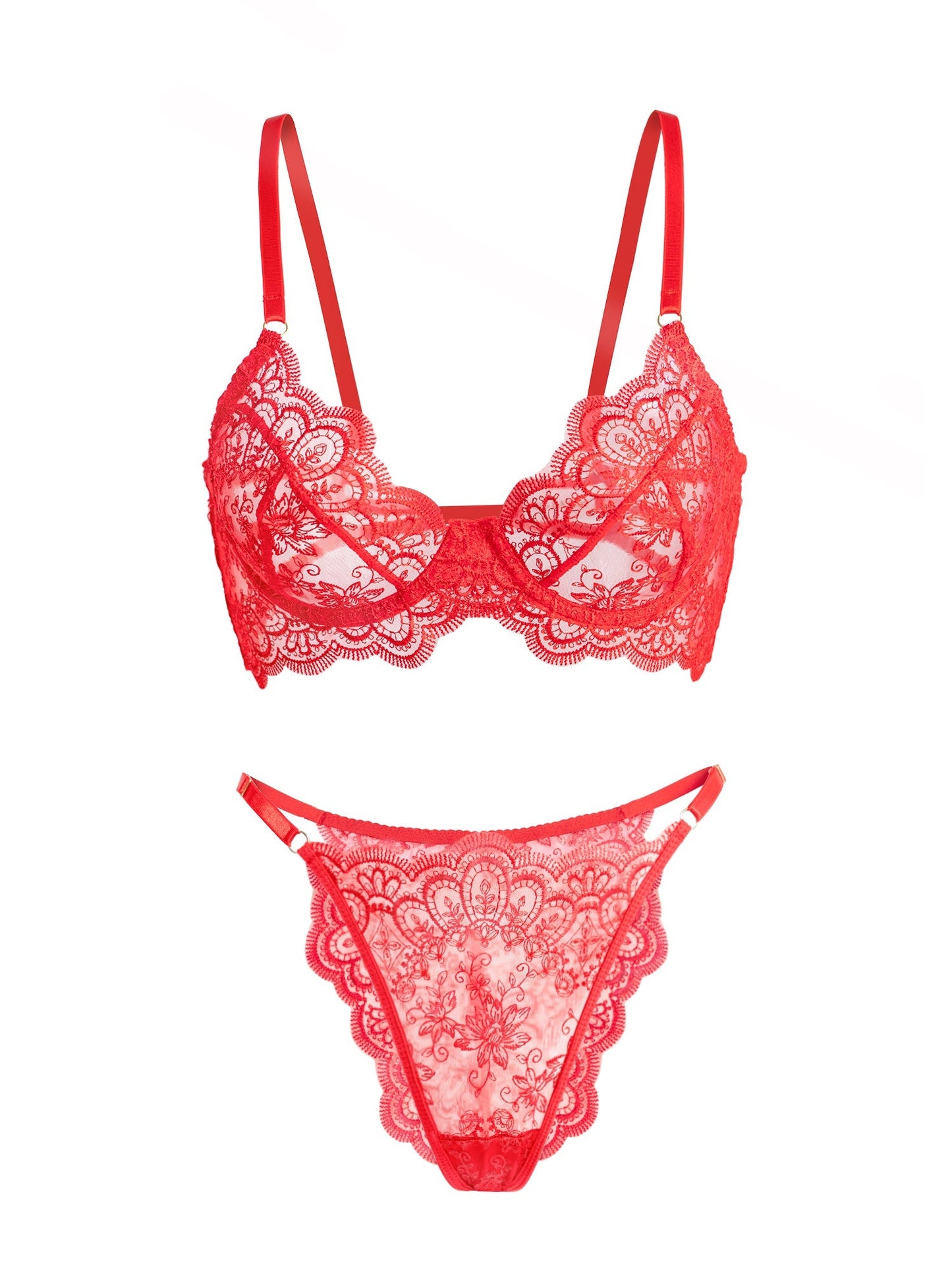 Free Shipping For  Red Exquisite Lace Lingerie Set